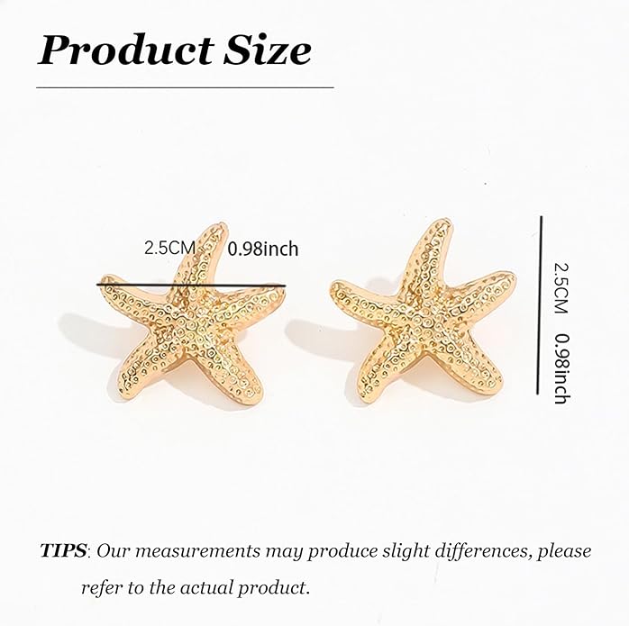 Gold Starfish Earrings for Women Trendy Dainty Starfish Statement Stud Earrings Hypoallergenic Summer Beach Ocean Coastal Jewelry