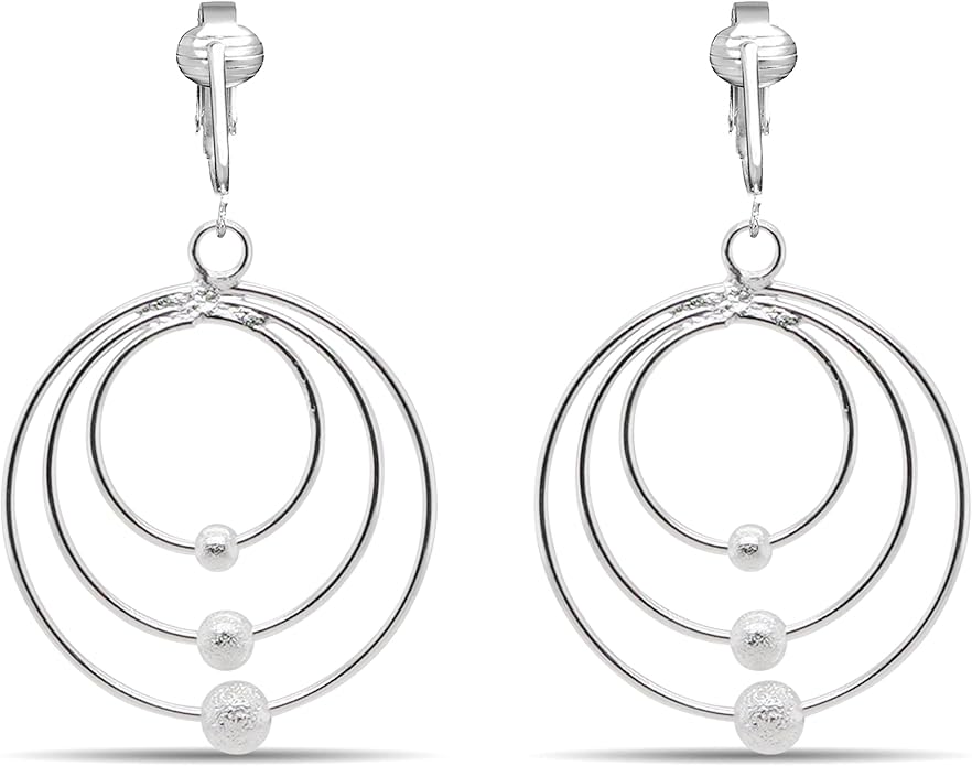 Silver Clip On Earrings For Women, They Look Pierced, Don't Pinch & Won't Fall Off, Hypoallergenic & Lightweight