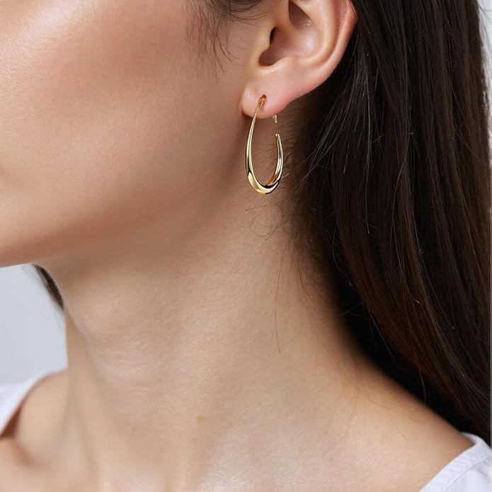 5pcs Gold Bangle Cuff Bracelets Oval Hoop Earrings for Women Teardrop Hoop Earrings Bracelets Set for Women Jewelry Gift
