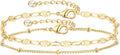 Dainty Layered Gold Chain Bracelet for Women 14K Gold Plated Handmade Adjustable Bracelet Satellite Beads Oval Mariner Figaro Link Chain Bracelets Minimalist Layering Stacking Jewelry Gift for Women
