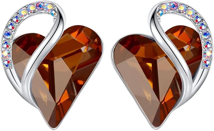 Leafael Infinity love Heart Birthstone Stud Earrings for Women, Valentine's Day Gifts for Mom, Wife, and Her, Silver Plated Birthday Jewelry