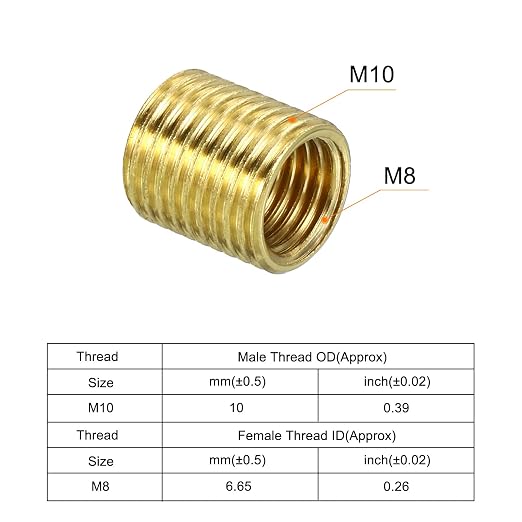 MECCANIXITY Thread Reducing Nuts Insert M10 x 1mm Male to M8 x 1mm Female Brass - Image 4