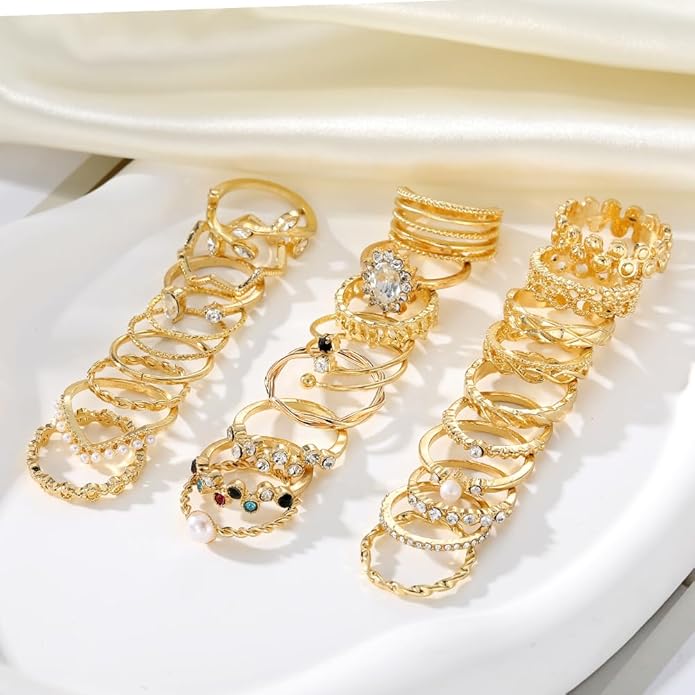 KISS WIFE Goldenen Silvery Black Kunckle Rings Set for Women, Dainty Simple Trendy Cute Stackable Finger Rings Pack, Perfect for Stacking Layering on Thumb and Knuckle, Mixed Size, Jewelry Gift