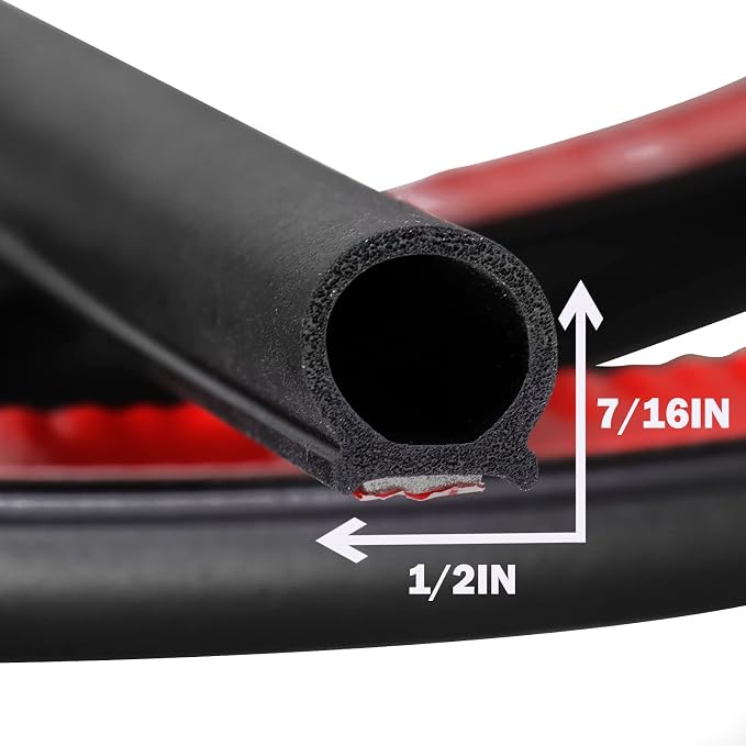 D-Shape Heavy Duty Weather Stripping 1/2"×7/16" Rubber Seal Weatherstrip Hollow - Image 2