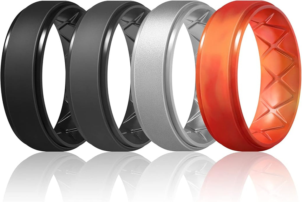 Egnaro Men's Rings 8.5mm Wide-2mm Thick Inner Arc Ergonomic Breathable Rubber Wedding bands-Hypoallergenic for Gym/Outdoor/Gift((1-7 Variety Pack with Half Size)