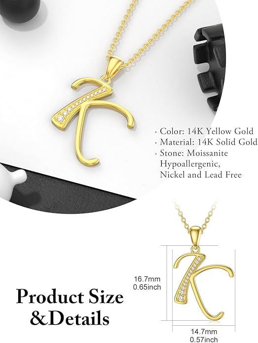 14k Gold Initial Necklace for Women, Solid Gold Moissanite Letter Pendant Necklaces Jewelry for Her Birthday Valentines Day Gifts for Mom Wife Christmas Gifts for Girlfriend Sister