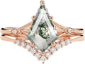 Natural Moss Agate Bridal Ring Set for Women 1CT Kite-cut Moss Agate Engagement Ring Set 925 Sterling Silver 10K 14K 18K Gold Classic Wedding Ring Set