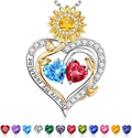 Iefil Valentines Day Gifts for Her - 925 Sterling Silver Sunflower Double Birthstone Necklace for Women, Anniversary Birthday Gifts for Wife, You Are My Sunshine Necklaces, Jewelry for Wife Mom