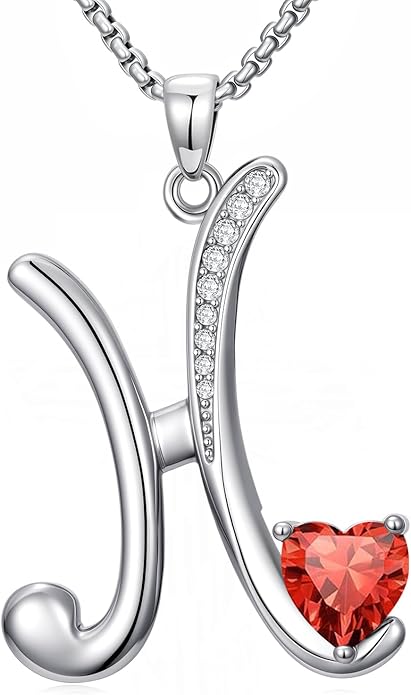 Valentines Day Gifts for Women Alphabet A to Z Initial Birthstone Pendant Necklaces for Women - 18k White Gold Plated Personalized Name Jewelry Valentine Mothers Day Birthday Gifts for Women Her Girlfriend