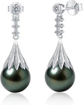 Genunie Tahitian Black Pearl Earrings, 9-11mm AAAA Natural Ocean-Grown Pearls with Sterling Silver Moissanite Earring, Anniversary Wedding Birthday Christmas Gift for Wife Mom Daughter, Women Jewelry