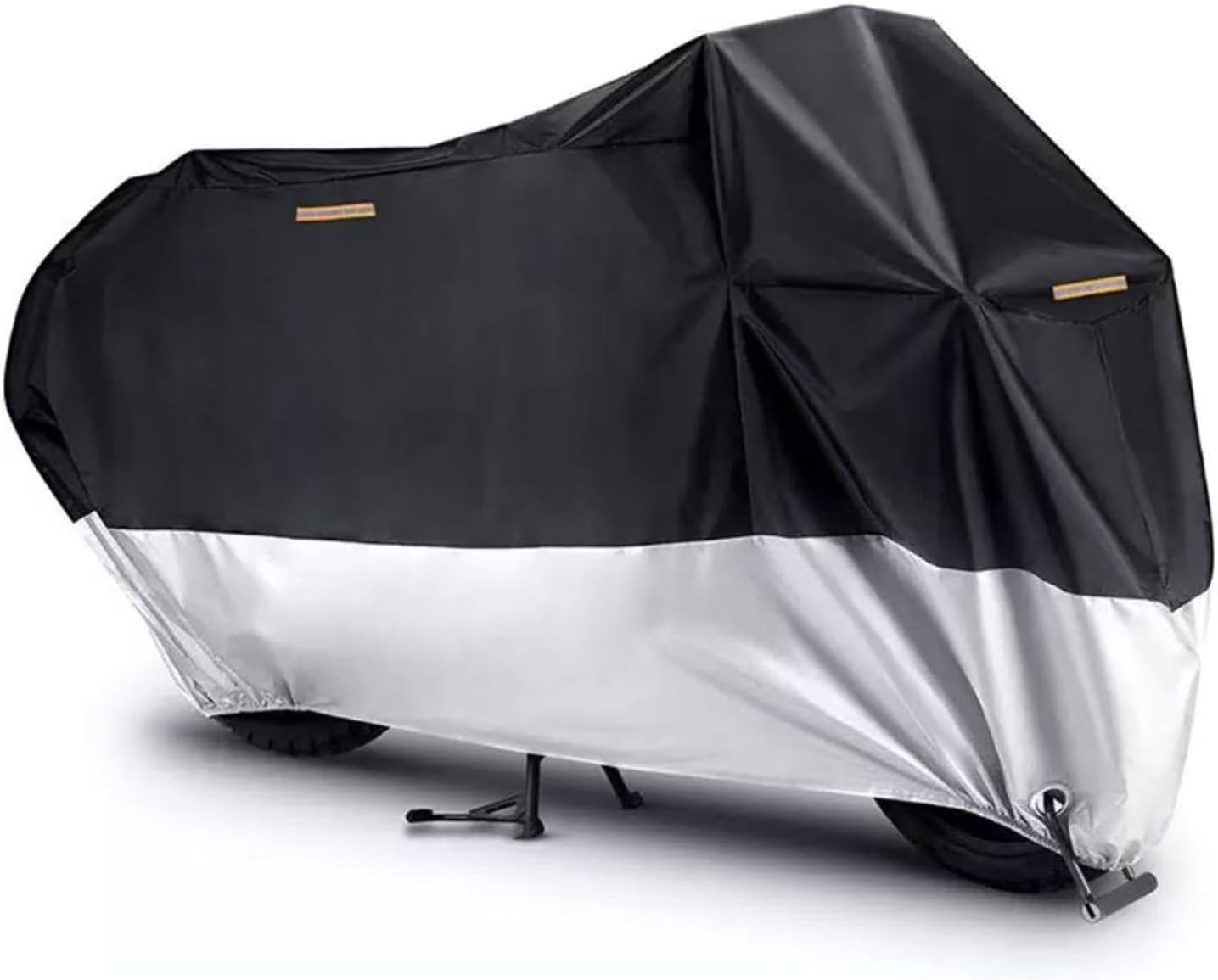 Motorcycle Cover, 210D Oxford Cloth, with Reflective Stripes, Waterproof Outdoor Protection, All-Weather Universal car Cover, with Lock Holes and Storage Bag. (Black Silver, 96.5")
