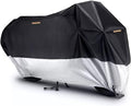 Motorcycle Cover, 210D Oxford Cloth, with Reflective Stripes, Waterproof Outdoor Protection, All-Weather Universal car Cover, with Lock Holes and Storage Bag. (Black Silver, 90.5")