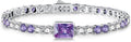 Birthstone Bracelets for Women Birthday Gifts 4CT Radiant Cut Birthstone 4mm Sterling Silver White Gold Tennis Bracelets for Women Round Cut 5A Cubic Zirconia Bezel Setting 7 Inch