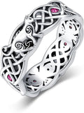 Seiyang Celtic Cat Ring 925 Sterling Silver Irish Trinity Knot Celtic Cat Wedding Promise Ring with 12 Months Birthstone Irish Lucky Jewelry Gifts for Women Mom Her