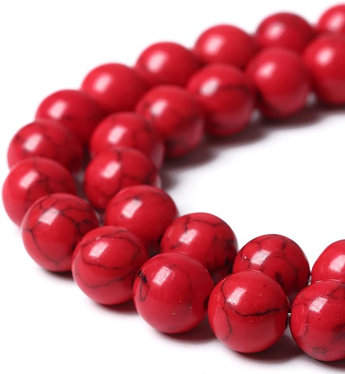 36pcs 10mm Natural Stone Beads Red Turquoise Gemstone Round Loose Beads for Jewelry Making Crystal Energy Stone Healing Power DIY Bracelets