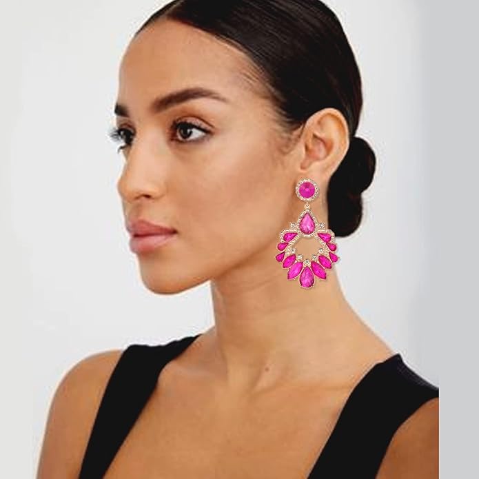 Fashion Rhinestone Statement Drop Dangle Earrings Large Colorful Crystal Chandelier Earrings for Women Bridal Wedding Party Prom