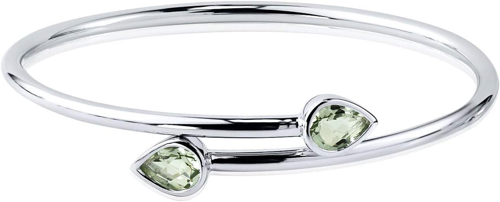 Diamond Wish Sterling Silver Pear-Cut Green Amethyst Stackable Bypass Bangle Bracelet 2.00 ct