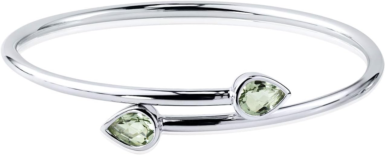 Diamond Wish Sterling Silver Pear-Cut Green Amethyst Stackable Bypass Bangle Bracelet 2.00 ct