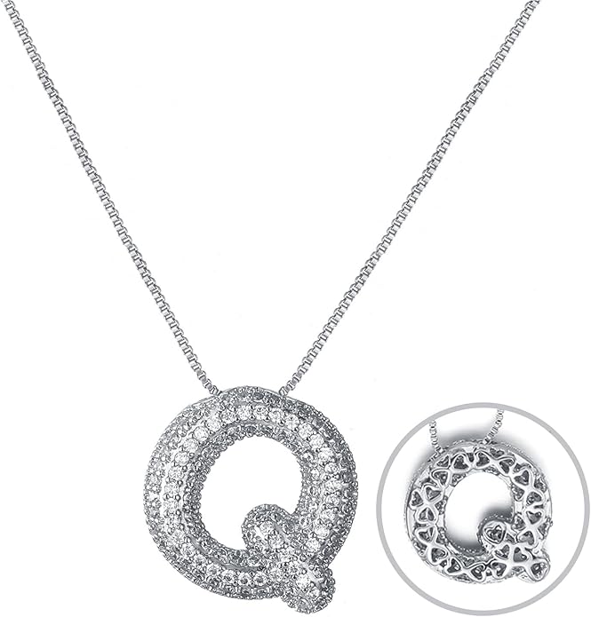 RWQIAN Letter Necklace for Women Bubble, Chunky Initial Alphabet A-Z Pendant Puffy Name Personalized Necklace Dainty Zircon CZ Fashion Jewelry Gifts for Girls Girlfriend