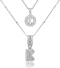 Initial Letter Necklace for Women 14k White Gold Silver Plated Dainty Necklaces Trendy Chunky Custom Layered Necklace Set Personalized Round Circle Zirconia A-Z Letter Chain Pendant Jewelry Gift