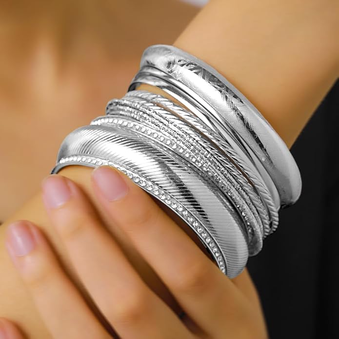 16Pcs Gold Bangle Bracelets for Women - Multi Layer Stackable Textured Bracelets Boho Jewelrys Set.