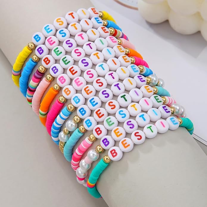 Friendship Bracelets Boho Stackable Bracelets for Women Surfer Heishi Clay Bead Bracelets Stretch Preppy Bracelets Colorful Boho Bracelets for Women