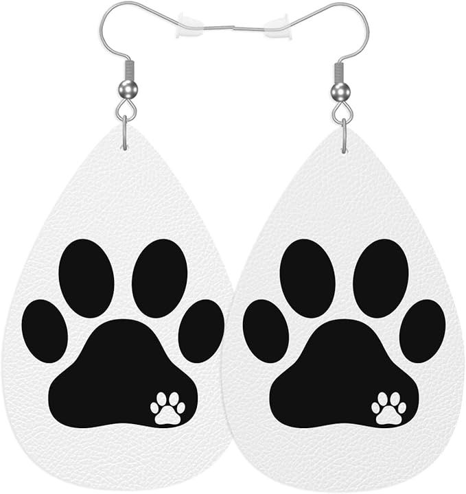 Dog Paw Print Faux Leather Earrings Black Dog Pet Kitten Footprint Teardrop Leather Dangle Earrings Women Earrings For Wedding Bridal