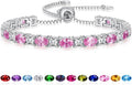 Sterling Silver Birthstone Bracelets for Women White Gold Tennis Bracelets Adjustable Chain 6-9 Inchs Jewelry Hypoallergenic Anniversary Birthday Gifts for Women Mom Wife Her