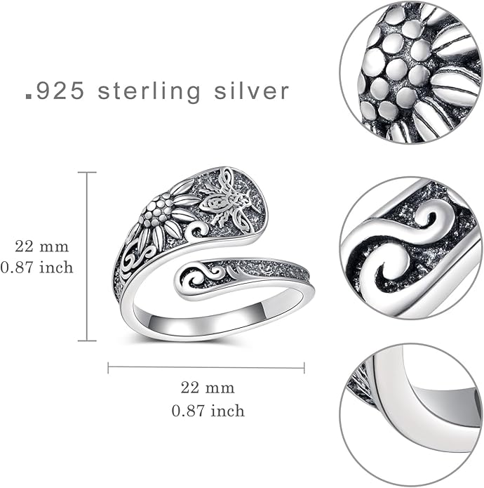 Thumb Rings for Women 925 Sterling Silver Adjustable Spoon Ring Vintage Thumb Jewelry Gifts for Women