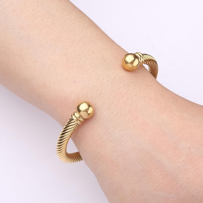 Adjustable C-Shape Open Cuff Bangle, Twisted Cable Bracelet for Men & Women, Chic Stainless Steel Unisex Jewelry Gift for Him Her, Unique Anniversary Present