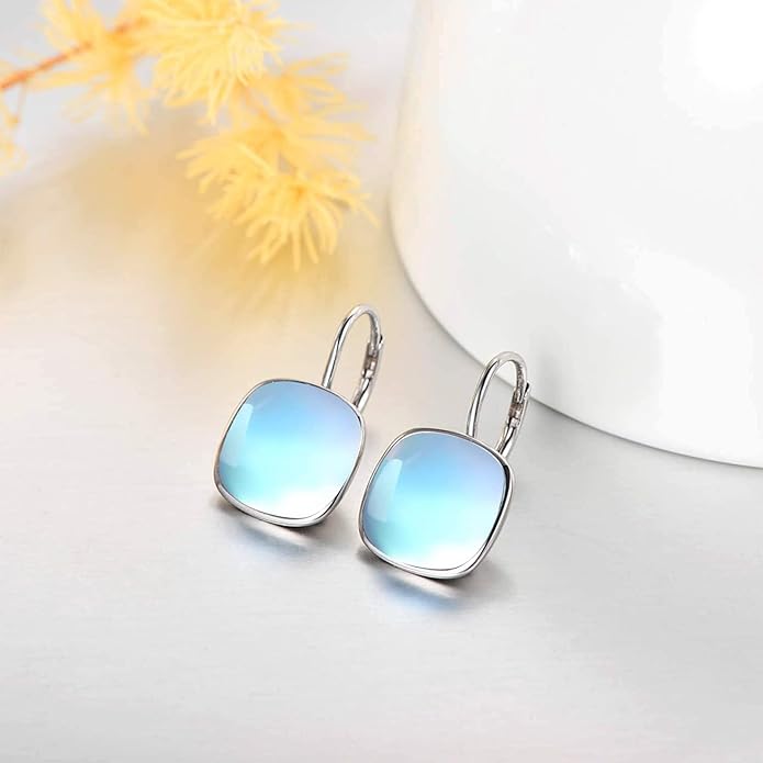 AOBOCO Sterling Silver Leverback Earrings Embellished with Crystals from Austria, Hypoallergenic Cushion Cut Square Crystal Earrings, Fine Anniversary Birthday Jewelry Gifts for Women