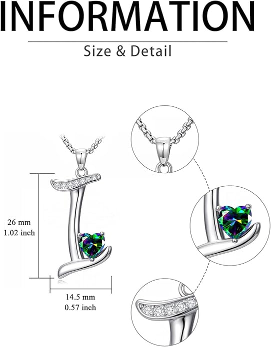 Valentines Day Gifts for Women Alphabet A to Z Initial Birthstone Pendant Necklaces for Women - 18k White Gold Plated Personalized Name Jewelry Valentine Mothers Day Birthday Gifts for Women Her Girlfriend