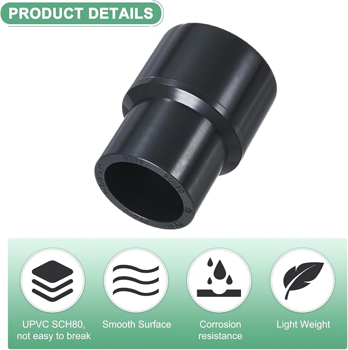 M METERXITY 1-Pack UPVC Reducer Pipe Fitting, 1-1/4"x1" Reducing Coupling - Image 2