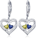 Valentines Day Gifts for Women, Heart Leverback Earrings Double Birthstone Dangle Earrings for Women, Love Jewelry for Her, Anniversary Birthday Gift for Mom Wife Girlfriend