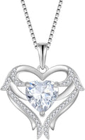 FJ Heart Angel Wings Pendant Necklace 925 Sterling Silver Birthstone Jewelry Gifts for Women