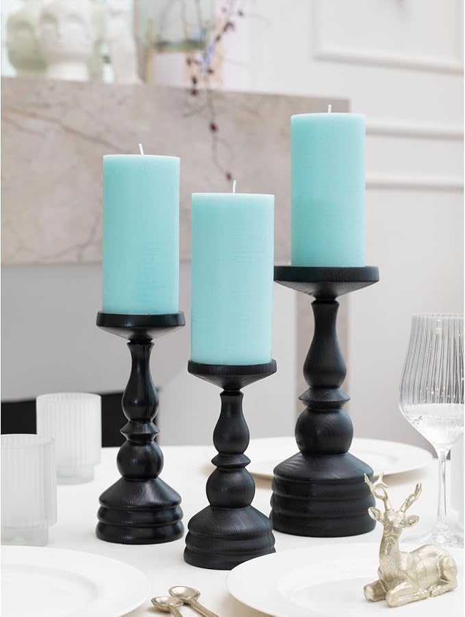 Large Pillar Candles 3x6 Inch – Set of 3 Unscented Dripless Light Turquoise - Image 4
