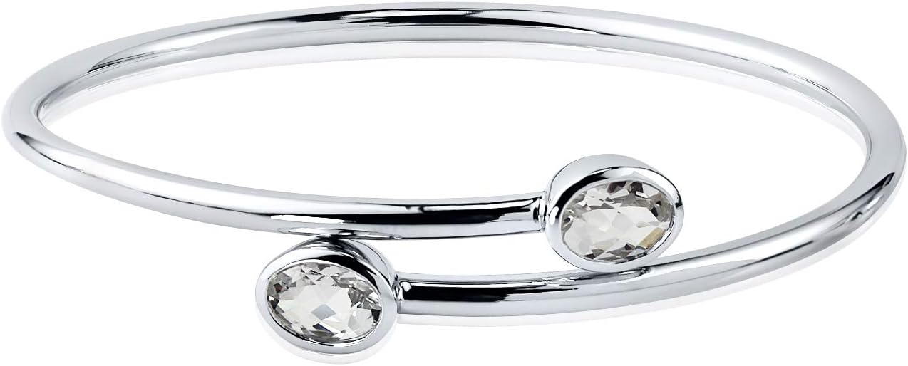 Diamond Wish Sterling Silver Oval-Cut White Topaz Stackable Bypass Bangle Bracelet 2.50 ct