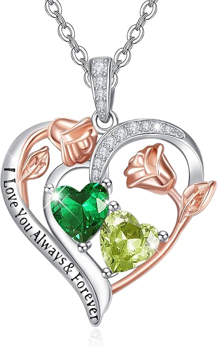 Valentine's Day Gifts for Wife 925 Sterling Silver Double Birthstone Pendant Necklaces I Love You for Always and Forever Necklace Anniversary Birthday Gifts for Wife Girlfriend Mom Her