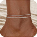 Ankle Bracelets for Women - 14K Gold Plated Waterproof Cuban Water Wave Chain Beads Rhinestone Anklets Set Layered Anklet Bracelets for Women Gold Jewelry Gift