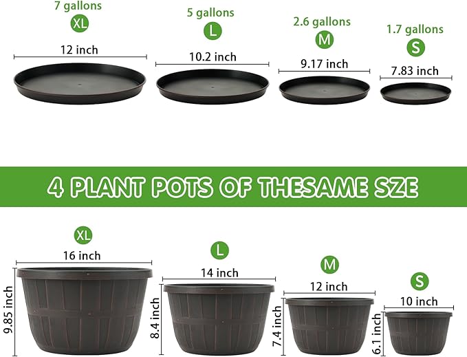 Quarut Plant Planters Pots Set of 4 Pack 16 Inch，Large Plastic Flower Pot | - Image 3