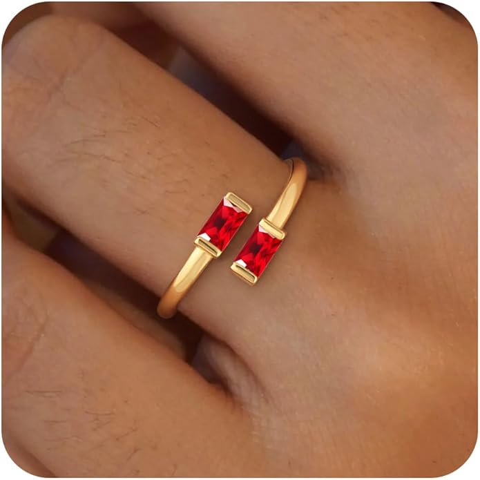 Honsny Gold Birthstone Rings for Women Non Tarnish 14K Gold Plated Adjustable Emerald Ring Cubic Zirconia Gemstone Promise Ring for Her Engagement Personalized Waterproof Jewelry Gifts for Birthday