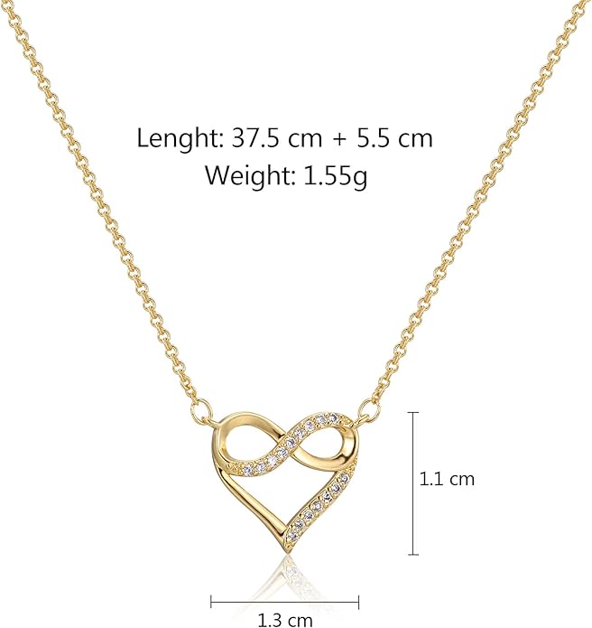 LOVECOM Valentines Gifts S925 Sterling Silver Heart Necklace for Women Dainty 14k Gold Plated CZ Infinity Double Cross Star Pendant Choker Necklaces Trendy Bead Chain Jewelry Gifts for Mom Daughter
