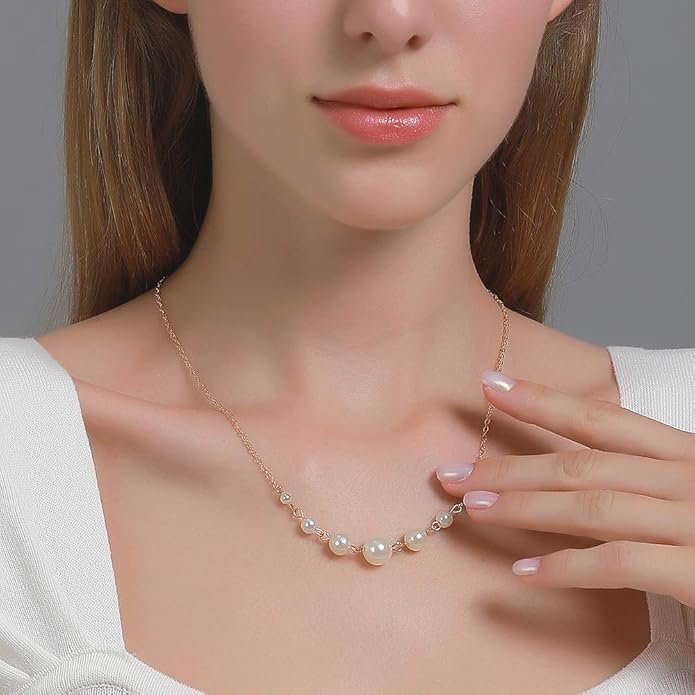 Pearl Alloy Necklace Gold Necklace Round Pearl Necklace Statement Necklace Women’s Jewelry Necklace Chain Pearl Necklaces for Women Gifts for Women Pearl Jewelry – 20.2"+2.7"