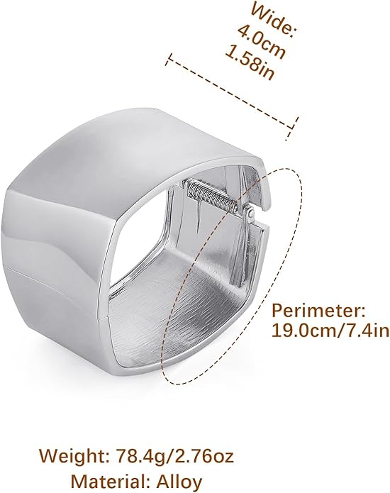 HZMAN 18K Gold Plated Wide Cuff Bracelet for Women - Premium Alloy Shiny Polished Double Layer Statement Bangle, Trendy Daily Wear Party Jewelry Accessory