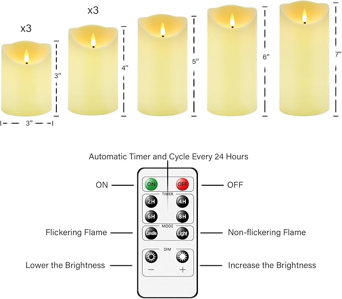 Nimiko Flameless Candles with Remote, Battery Operated Flickering Flameless - Image 5