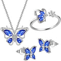 925 Sterling Silver Birthstone Butterfly Jewelry Women Crystal Animal Cute Butterflies Birthday Necklace/Earring/Ring/Bracelet Sets Birth Stone Statement Anniversary Jewellery