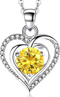 RIVIKO Heart Birthstone Pendant Necklace for Women 925 Sterling Silver Zirconia Necklaces Valentine's Day Anniversary Birthday Mothers Day Jewelry Gifts For Her Mother Wife