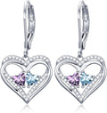 Valentines Day Gifts for Women, Heart Leverback Earrings Double Birthstone Dangle Earrings for Women, Love Jewelry for Her, Anniversary Birthday Gift for Mom Wife Girlfriend
