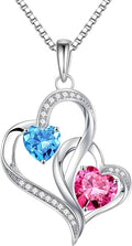Iefil Valentines Day Gifts for Her - 925 Sterling Silver Double Birthstone Necklace, Heart Necklaces for Women, Anniversary Birthday Gifts, Personalized Jewelry Gift for Wife Mom Girlfriend