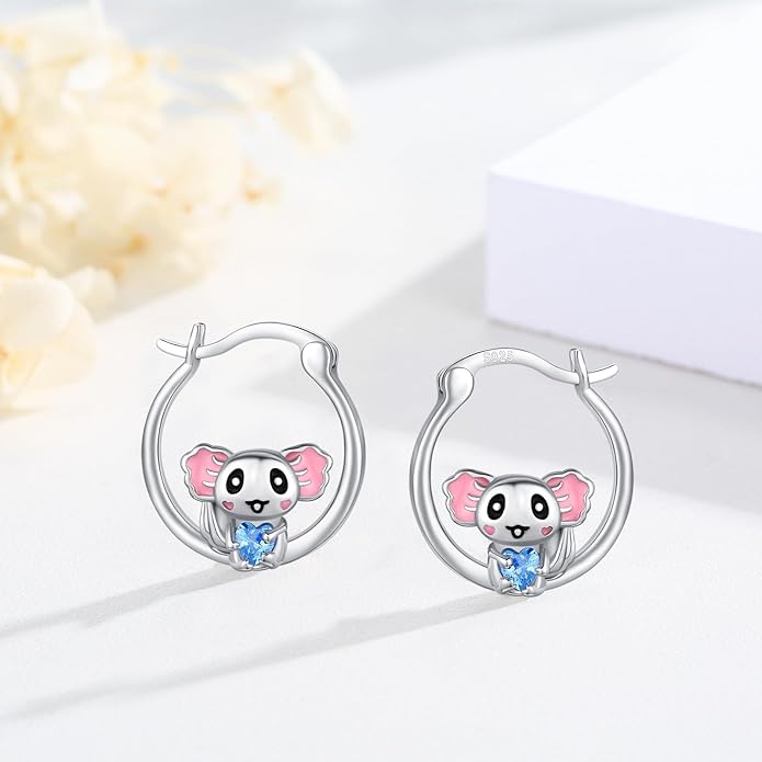 JUSTKIDSTOY Hypoallergenic Panda/Unicorn/Hummingbird/Dolphin Hoop Earrings for Women 925 Sterling Silver Animal Huggie Hoop Earrings Jewelry Gifts for Sensitive Ears